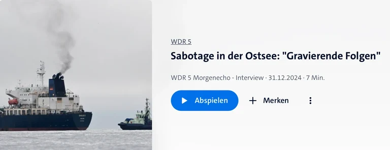 Dr. Moritz Brake im ARD - Sabotage in der Ostsee: "Gravierende Folgen"