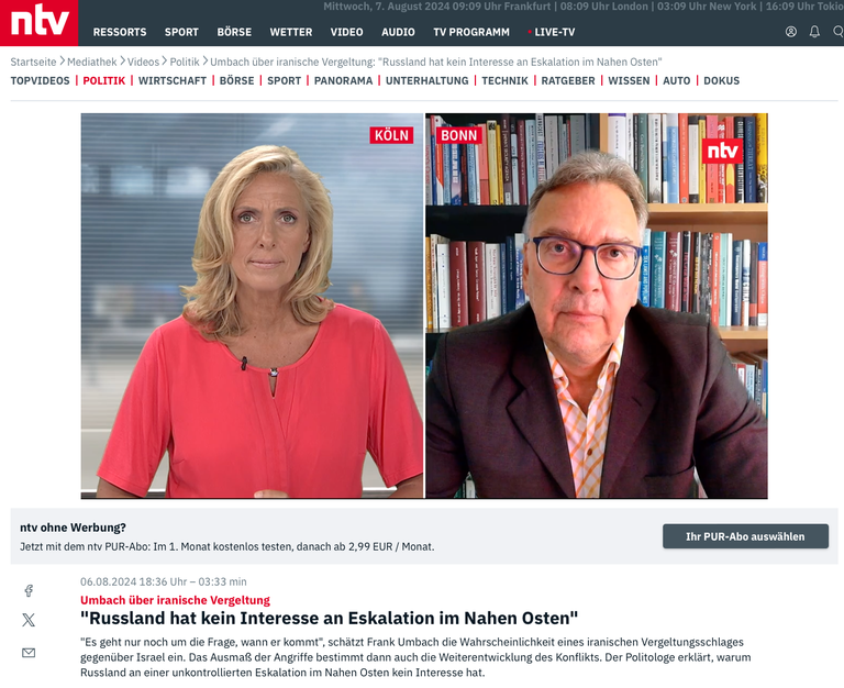 Dr. Frank Umbach im NTV-Interview Dr. Frank Umbach im NTV-Interview