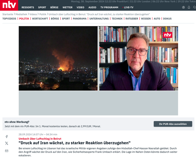 Dr. Frank Umbach im NTV-Interview Dr. Frank Umbach im NTV-Interview