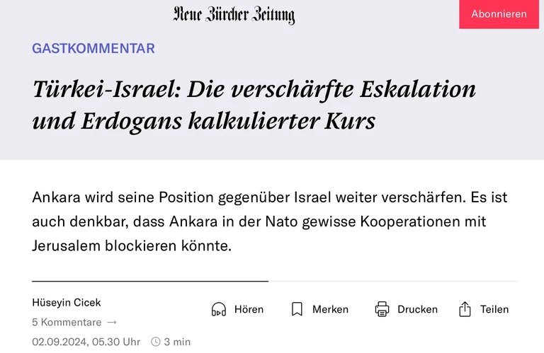 Dr. Hüseyin Cicek in der Neuen Zürcher Zeitung