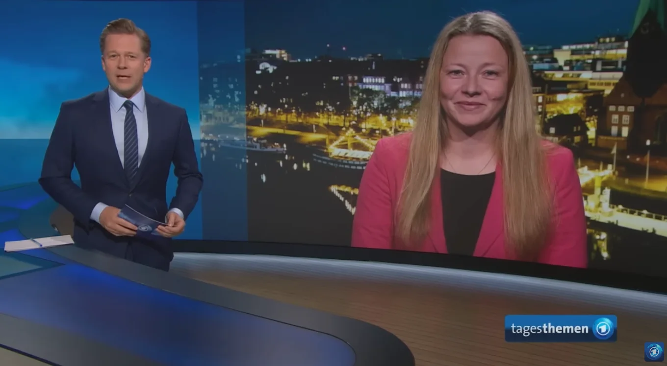 PD Dr. Antje Nötzold explains the national Space Safety and Security Strategy on the Tagesthemen news program