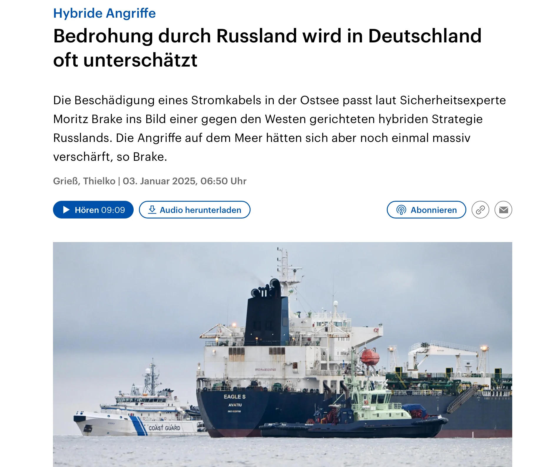 Dr. Moritz Brake on Deutschlandfunk about the Threat from Russia