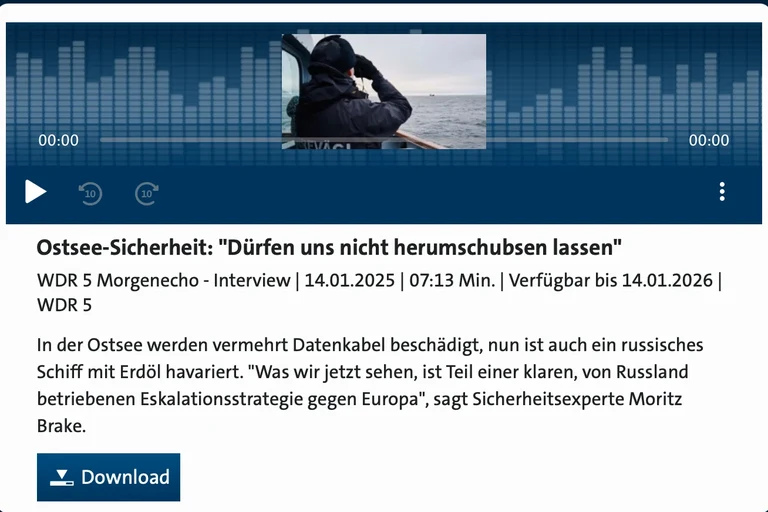 Moritz Brake on WDR - Baltic Sea Security: "We Must Not Let Ourselves Be Pushed Around"