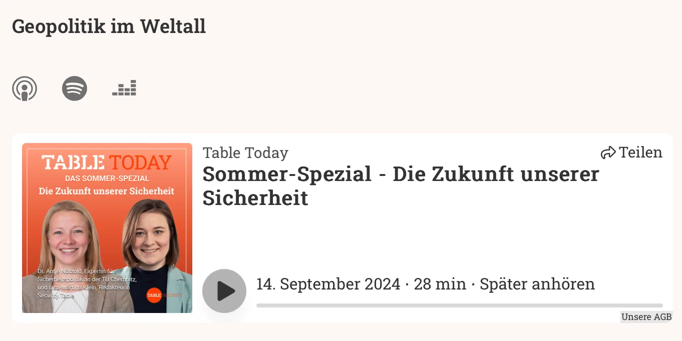 Dr Antje Nötzold in the Table.Today podcast on the role of space for future security policy