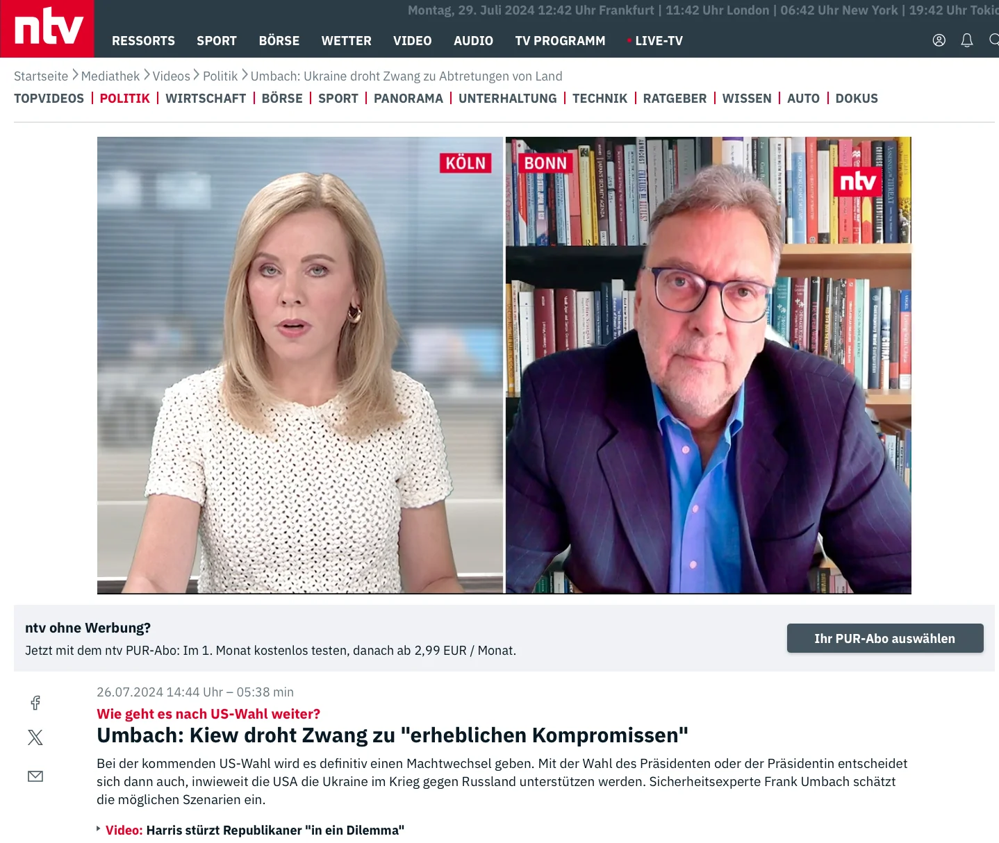 Dr. Frank Umbach in the NTV interview