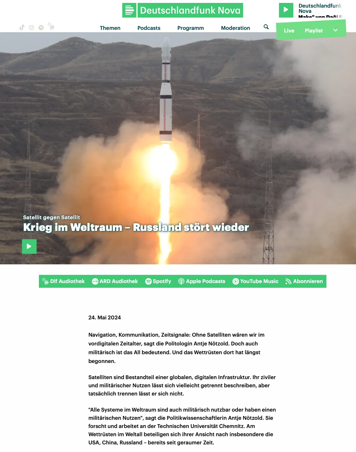 PD Dr. Antje Nötzold in an interview with Deutschlandfunk Nova on war in space