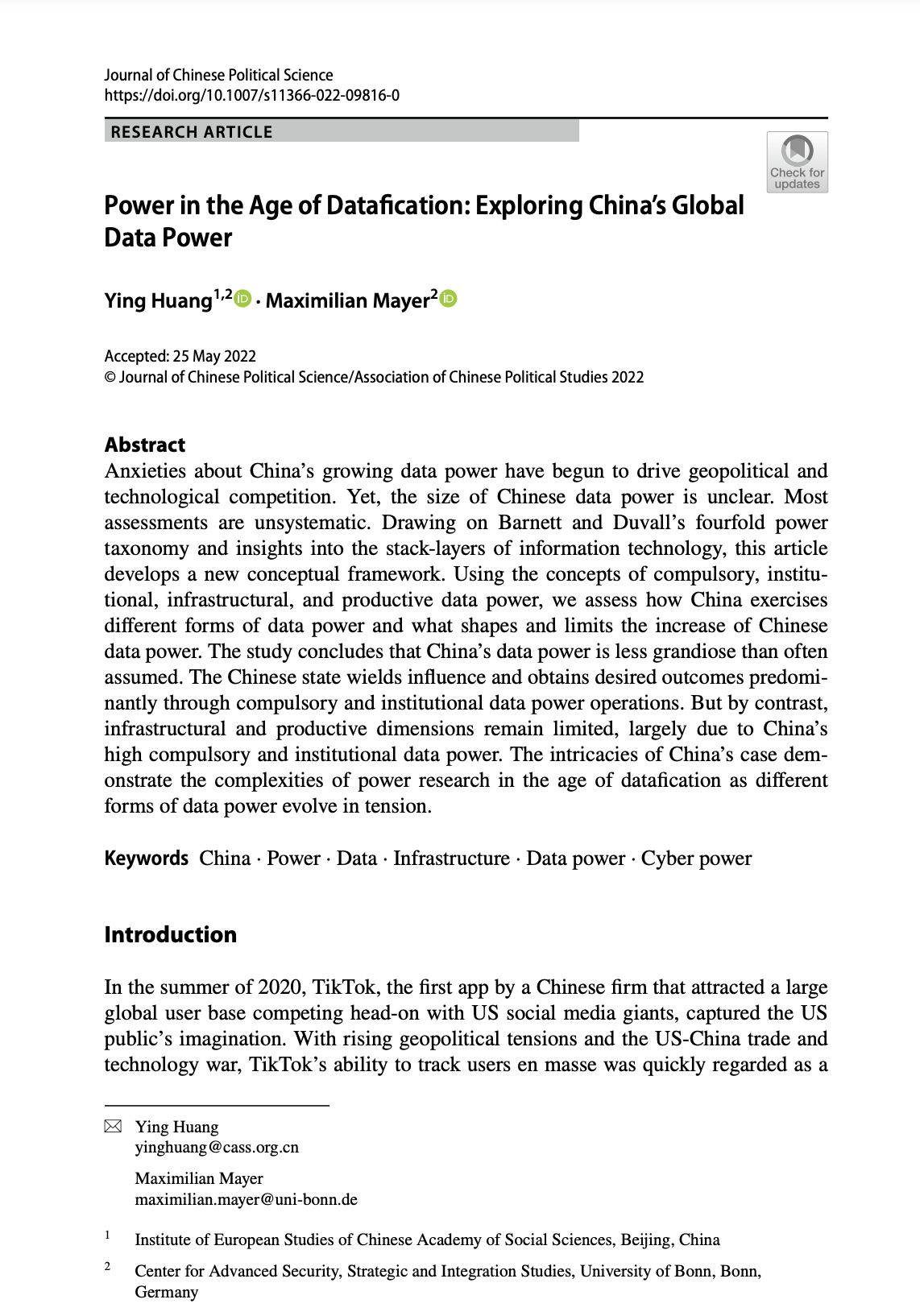 Power in the Age of Datafication: Exploring China’s Global Data Power